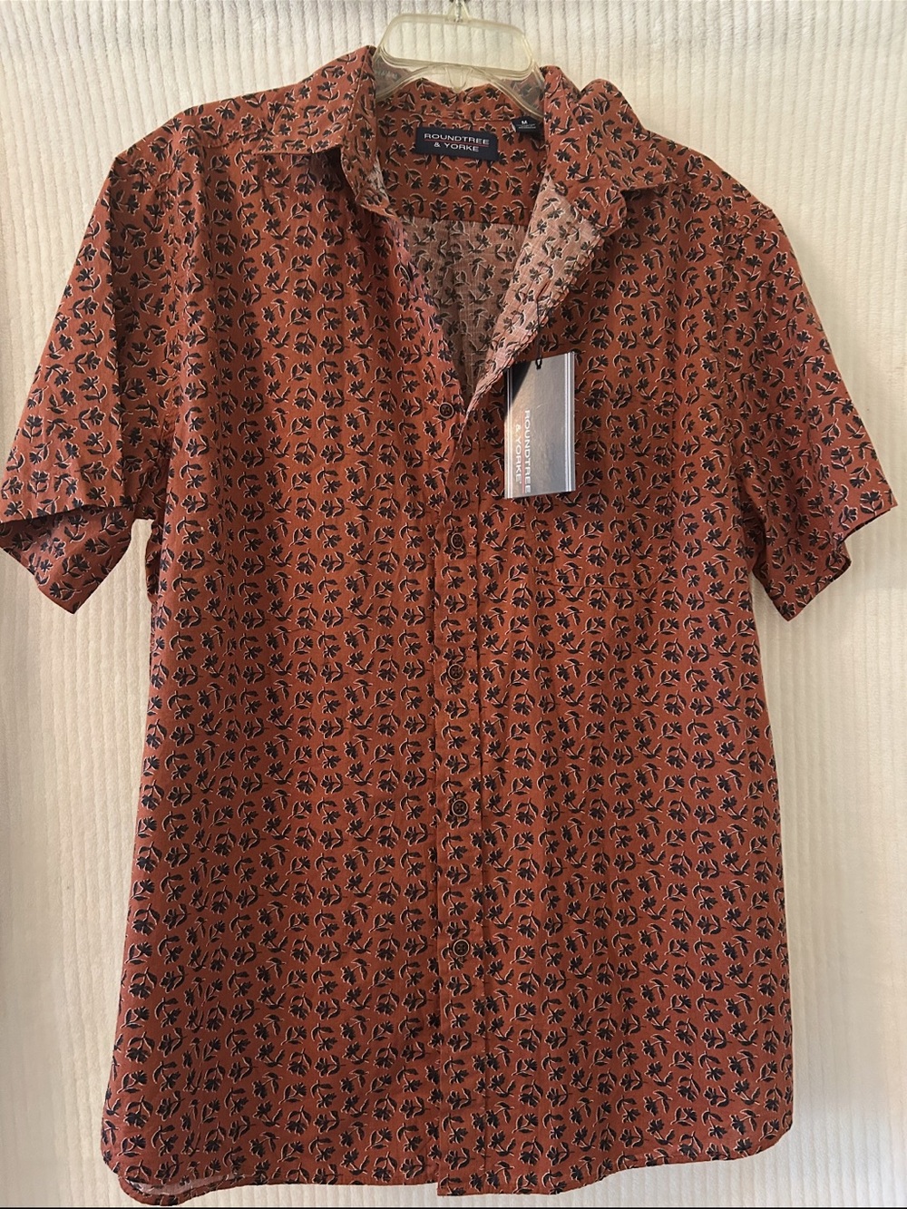 Roundtree & Yorke Rust Short-Sleeve Printed Button-Down Shirt